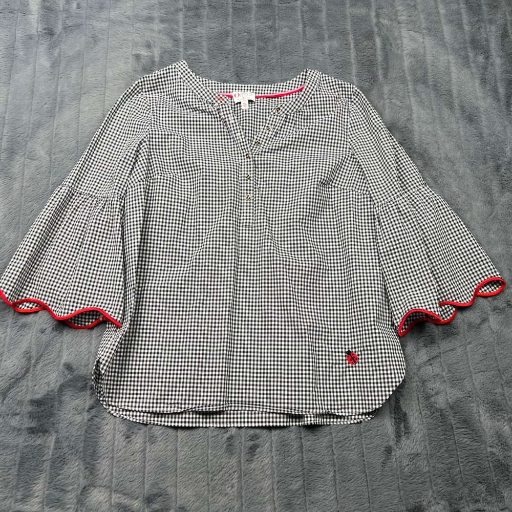 Talbots O The Oprah Magazine Collection Gingham Bell Sleeve Top Black White MP